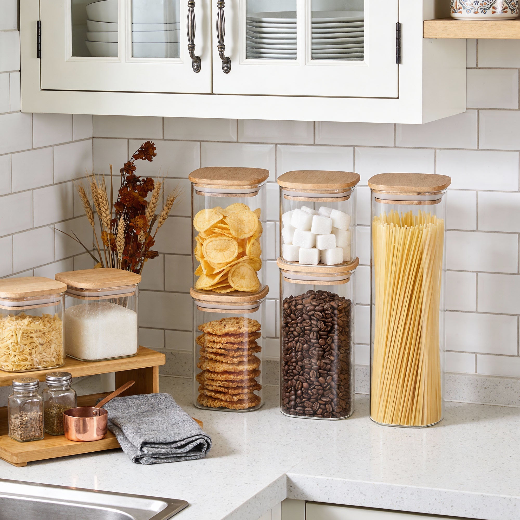 Bamboo Lid Glass Canister Set
