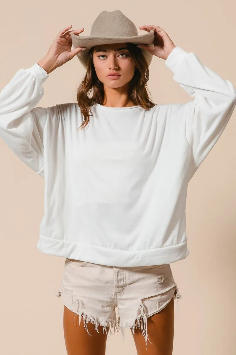 BiBi Loop Terry Pull Over With Cut Edge Band Trendsi