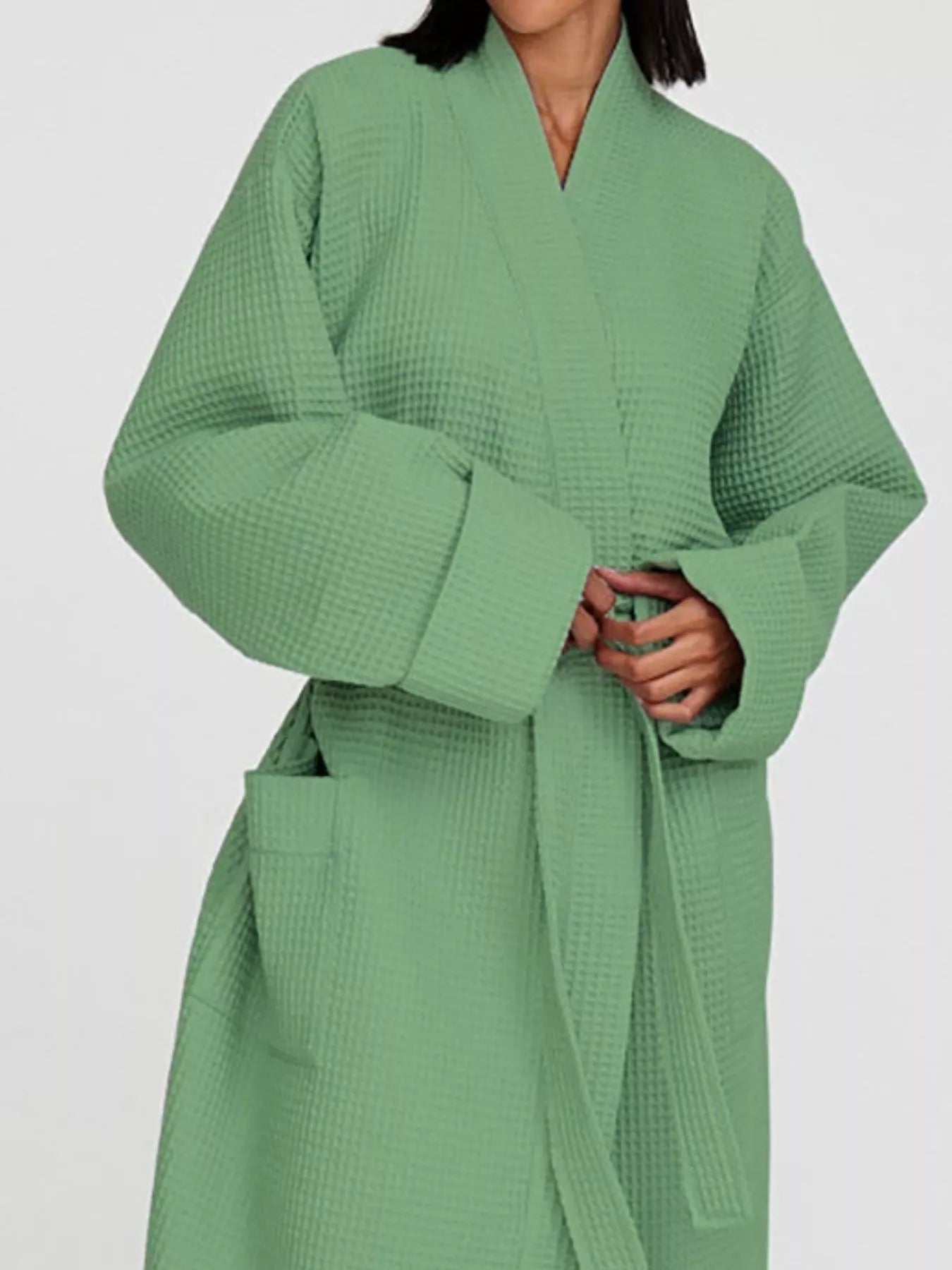 Waffle Knit Tie Waist Lounge Nightgown Trendsi