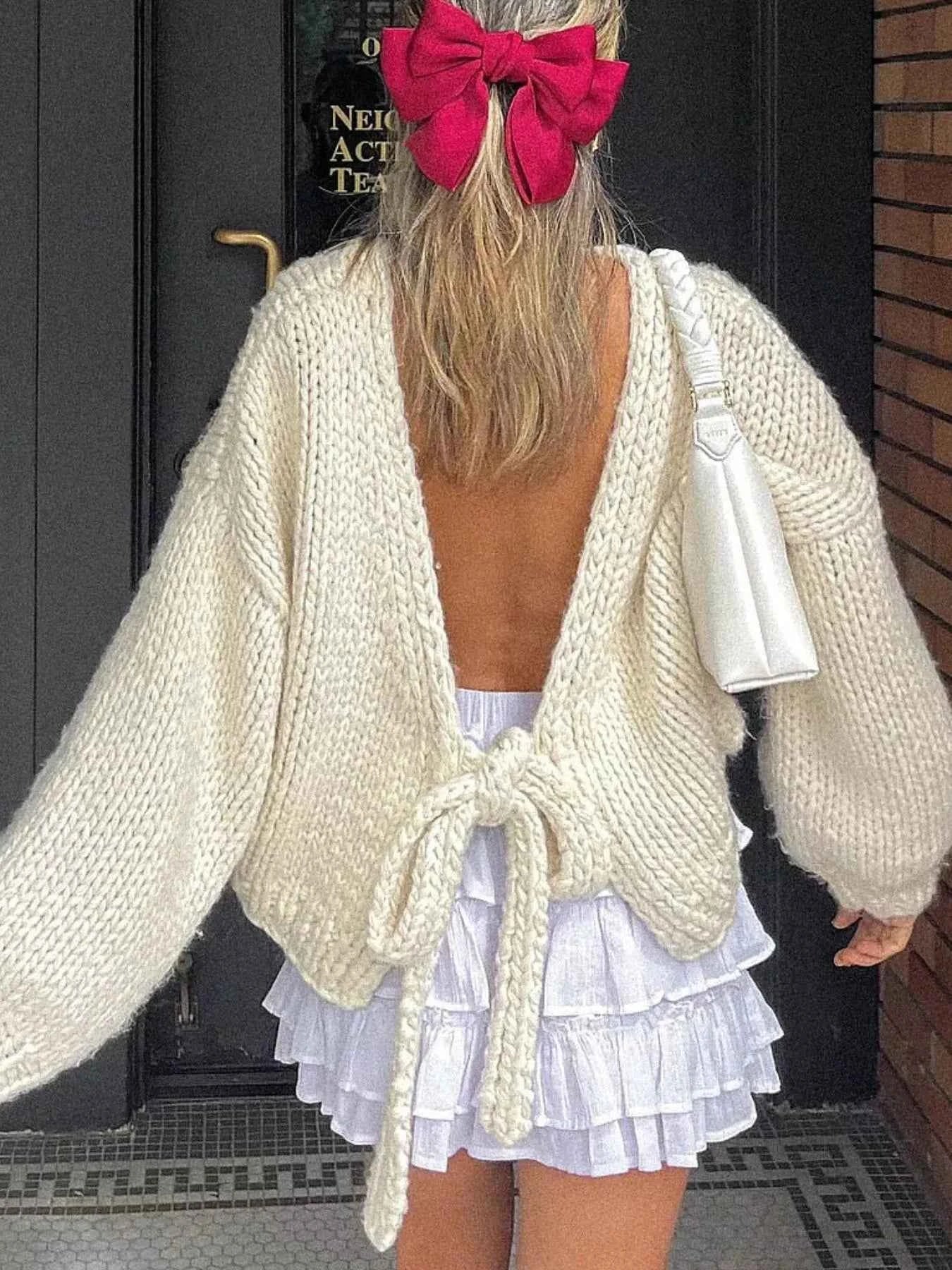 Tied Drop Shoulder Cardigan Knitwear Trendsi