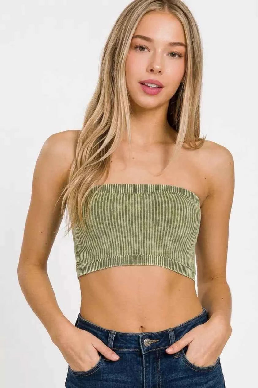 Zenana Washed Ribbed Seamless Tube Top Trendsi
