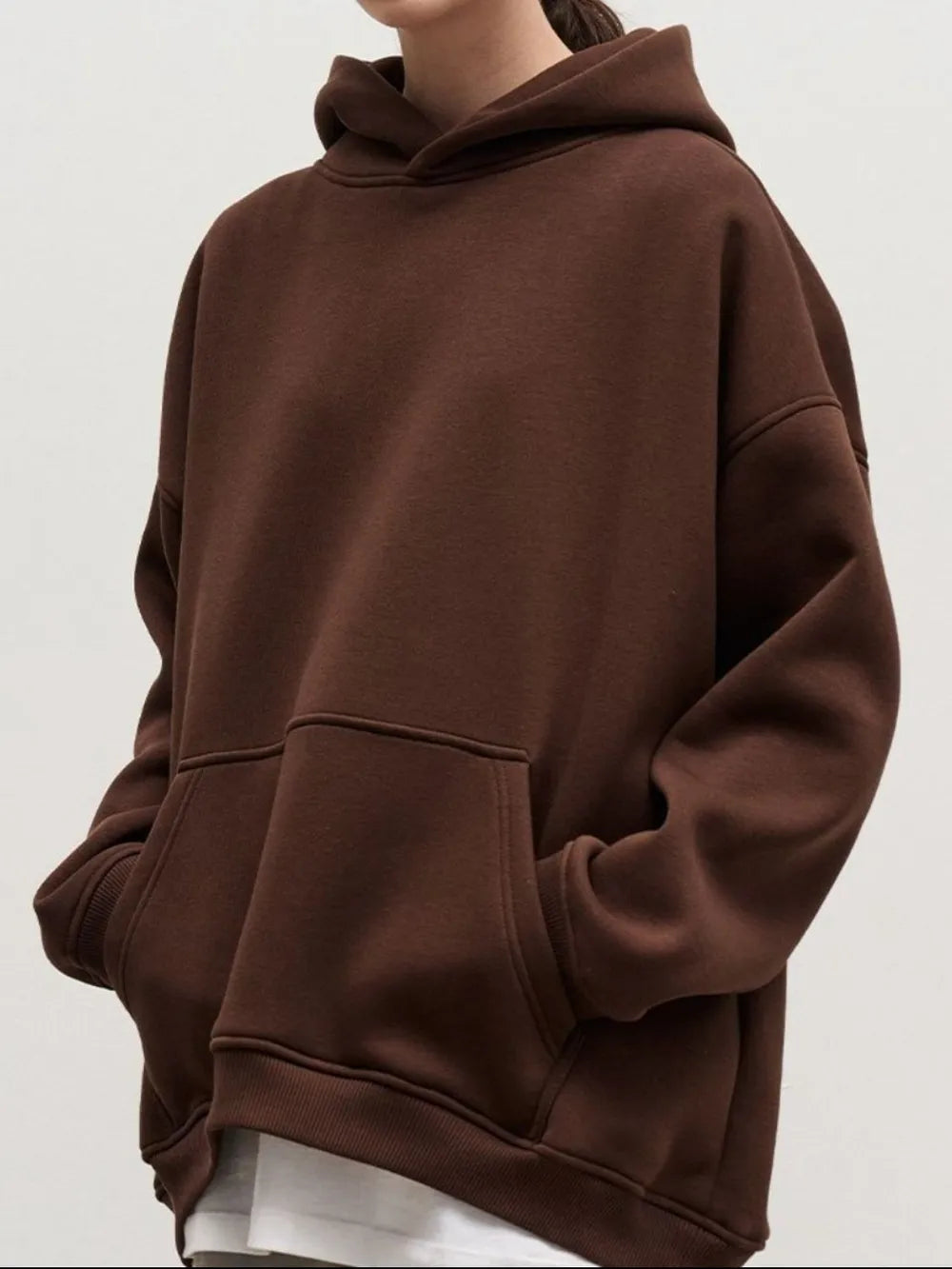 The Oversized Kangaroo Pocket Hoodie Chocolate Loungwear Trendsi