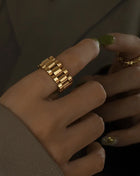 Sandblasted Plated Titanium Steel Ring Gold Trendsi