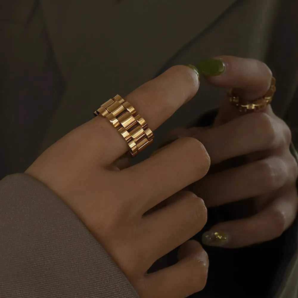 Sandblasted Plated Titanium Steel Ring Gold Trendsi