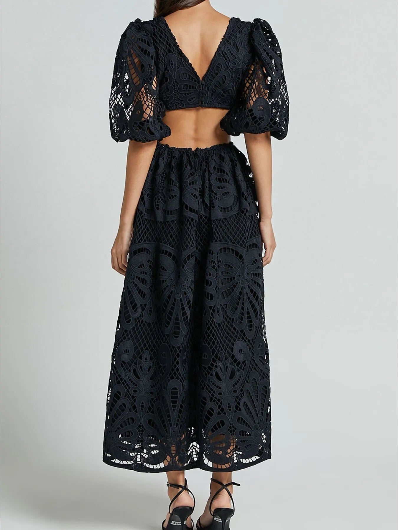 Cutout Back Lace Crochet V-Neck Dress Dresses Trendsi
