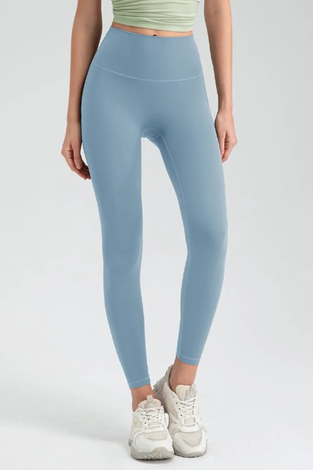 Wide Waistband High Waist Sport Leggings Misty Blue Trendsi