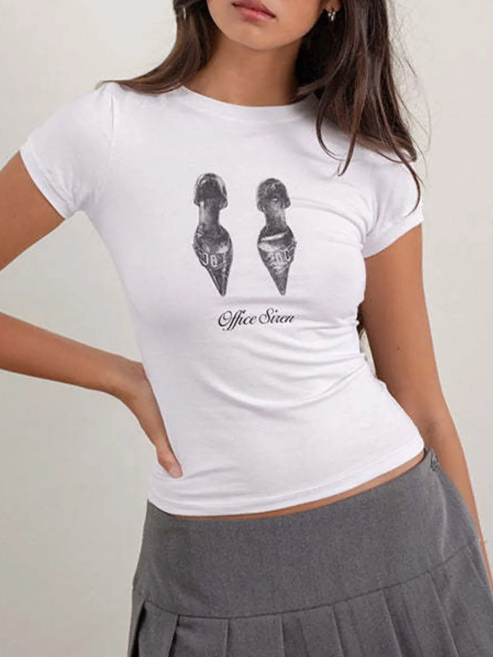Y2K Baby Tees Gray Office Siren Shirts Trendsi