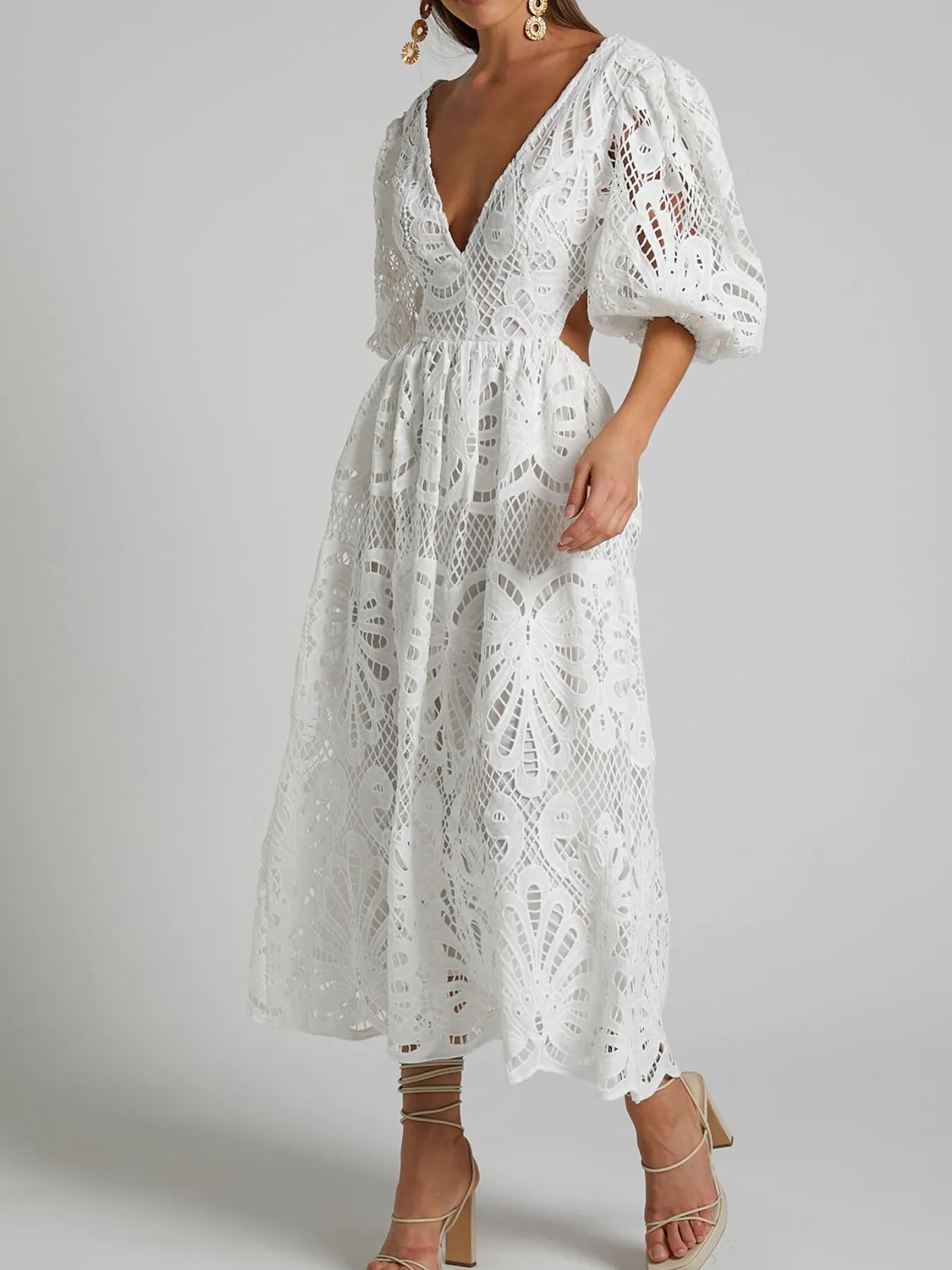 Cutout Back Lace Crochet V-Neck Dress Dresses Trendsi