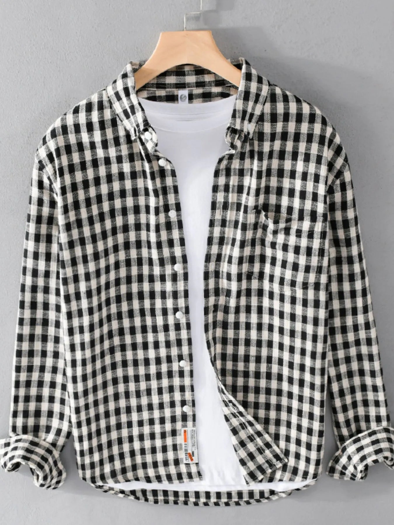 Gingham Check Button-Up Black White Grid Trendsi