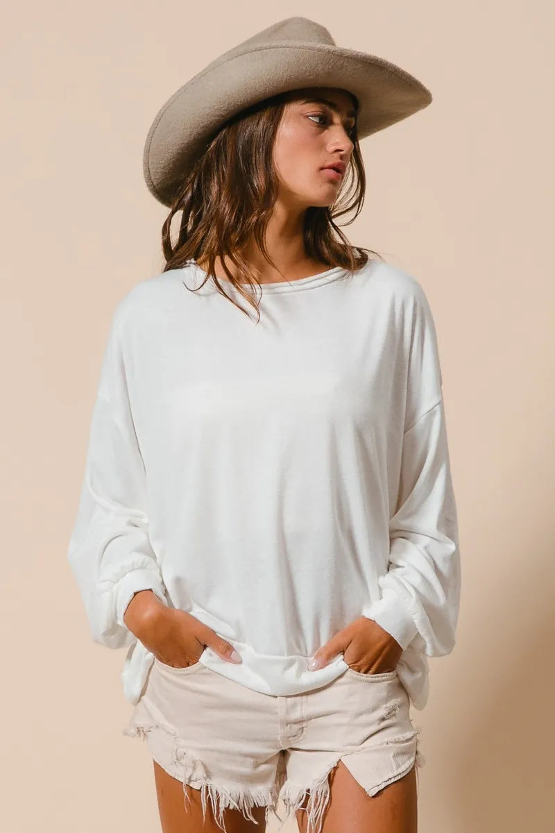 BiBi Loop Terry Pull Over With Cut Edge Band Trendsi
