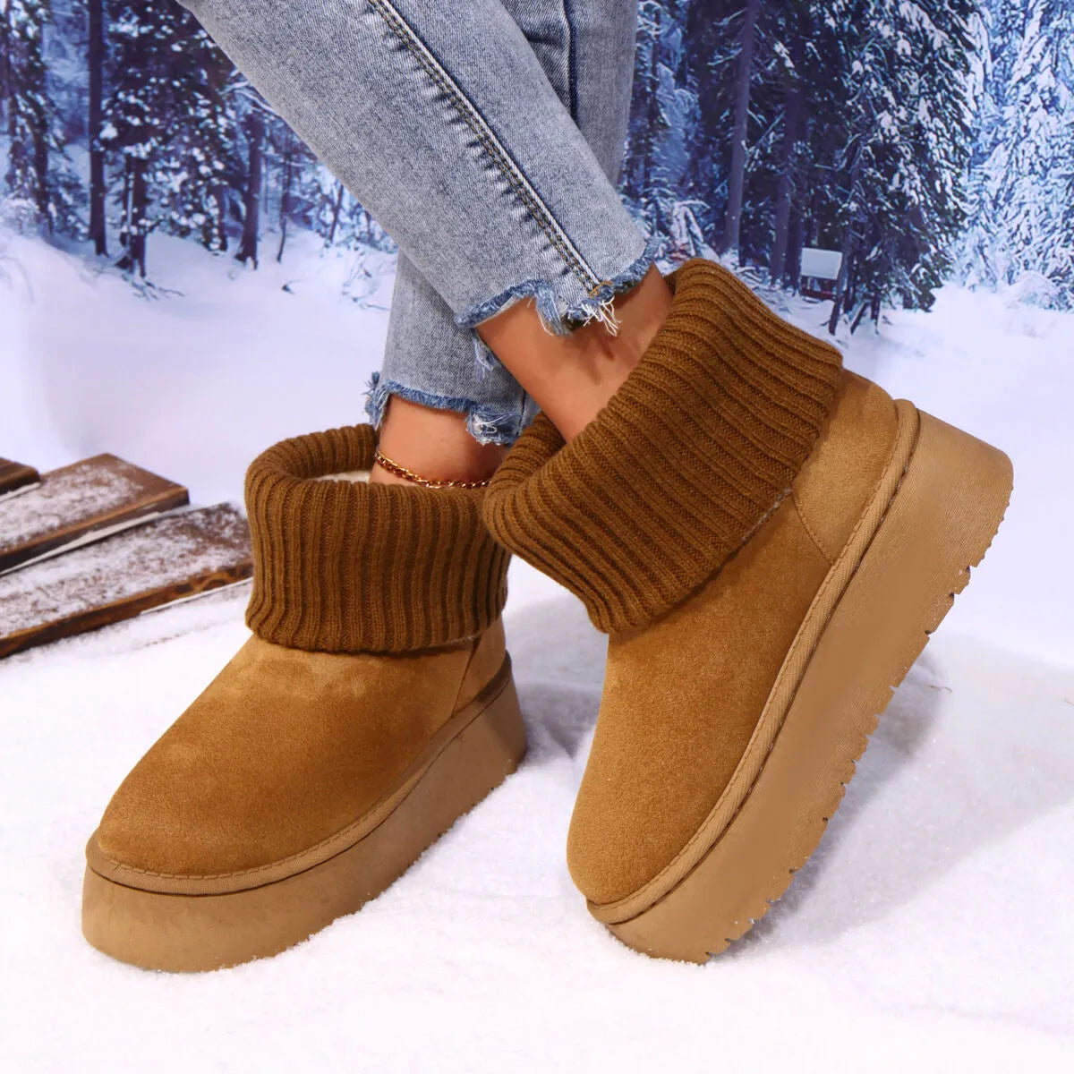 Round Toe Platform Slipper Boots Trendsi