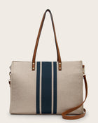 Navy Stripe Linen Tote Khaki One Size Bags Trendsi