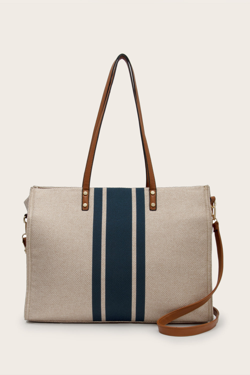 Navy Stripe Linen Tote Khaki One Size Bags Trendsi
