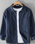 Mens Flax Blend Chest Pocket Button Up Dark Blue Shirts Trendsi