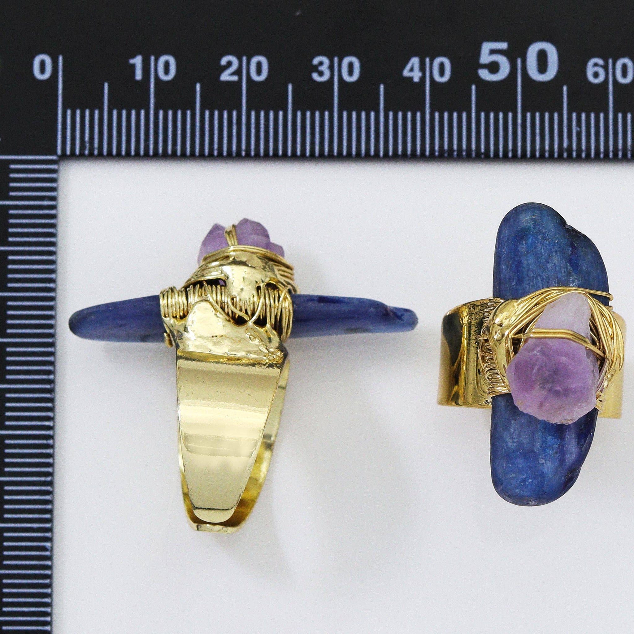 Gold Kyanite with Amethyst Adjustable Ring, Sku#YT32