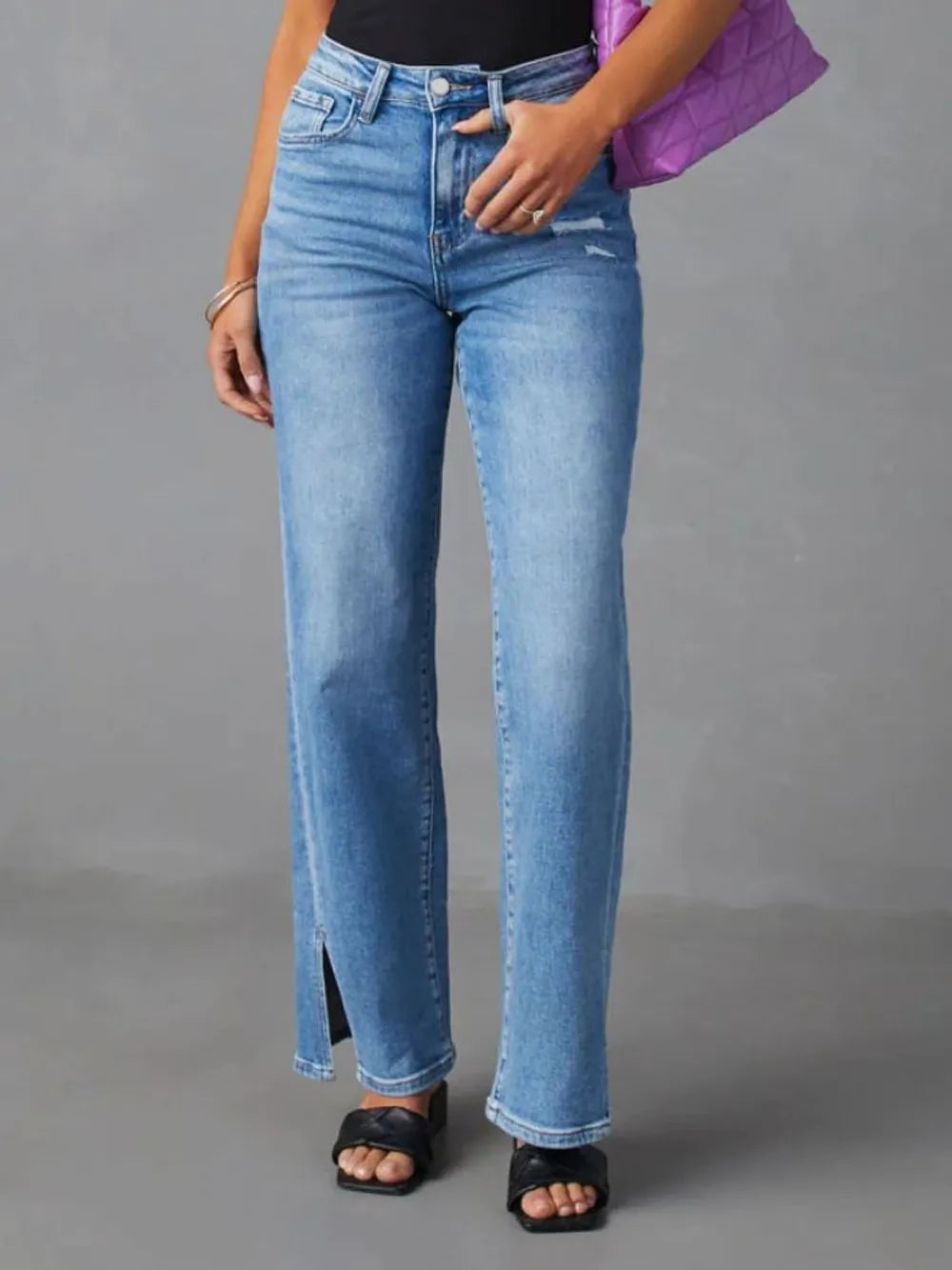 Slit Buttoned Jeans with Pockets Trendsi