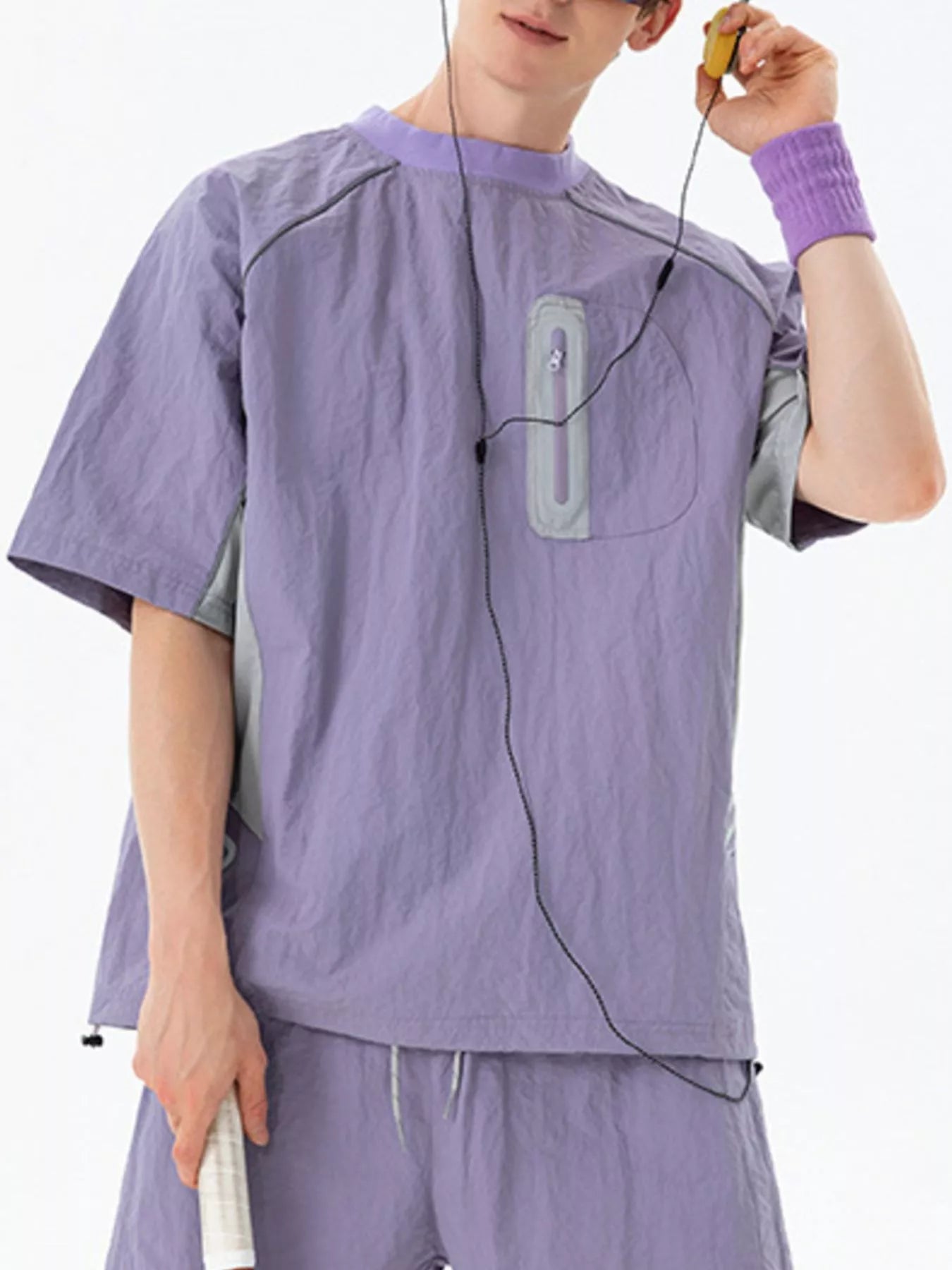 Men's Contrast Round Neck Half Sleeve Active T-Shirt Mauve Trendsi