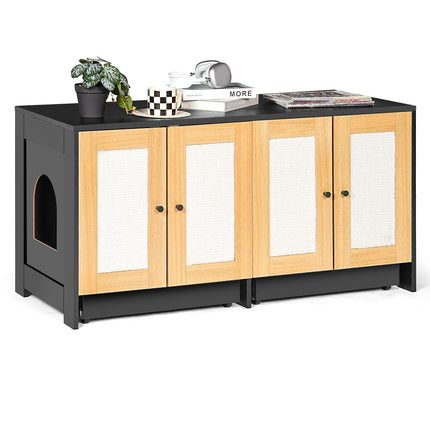 Double Cat Litter Box Enclosure, Hidden Sideboard