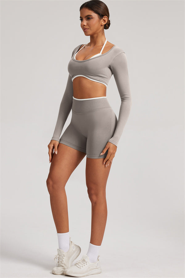 The Elevate Long Sleeve Crop top Shorts 2-Piece Set