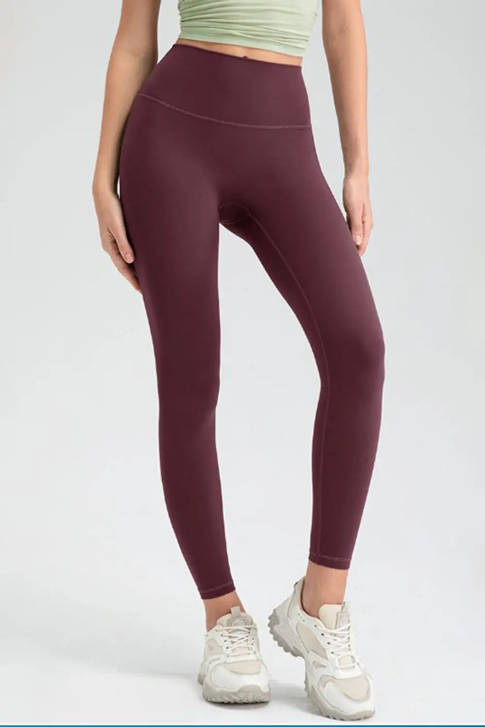 Wide Waistband High Waist Sport Leggings Wine Trendsi