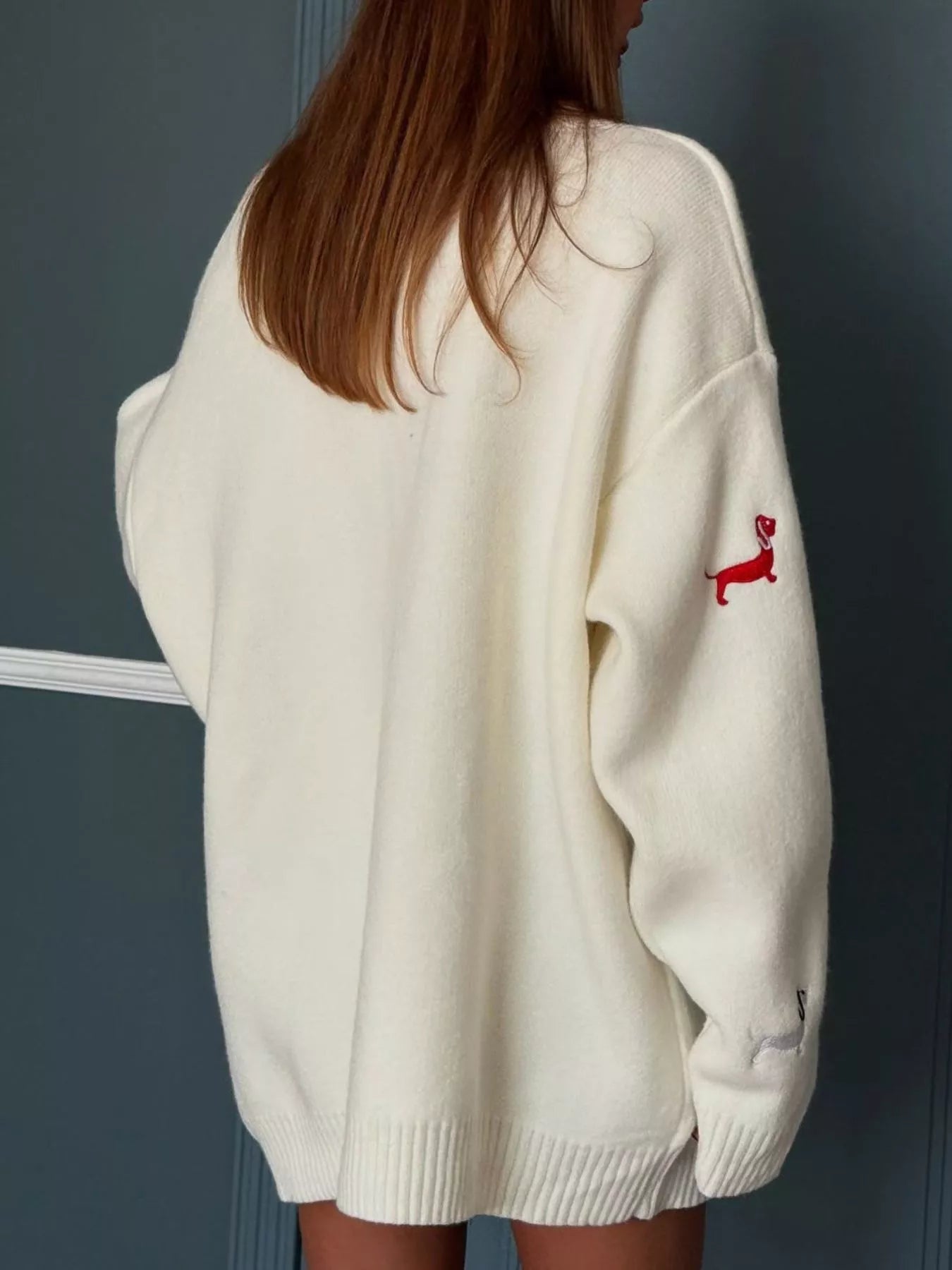 Embroidered Dachshund Button Up Cardigan Knitwear Trendsi