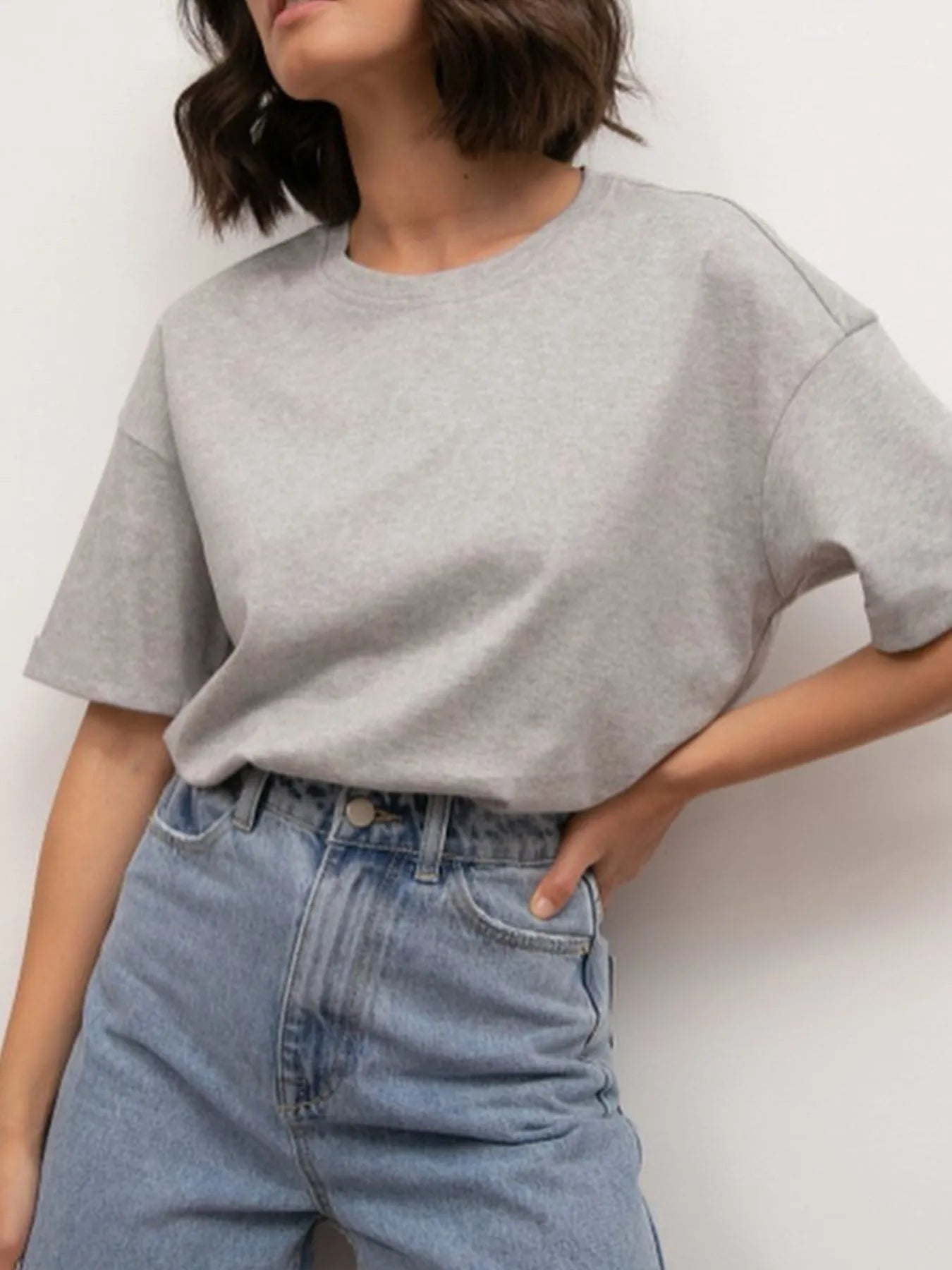 Oversized Drop Sleeve Tee Gray Trendsi