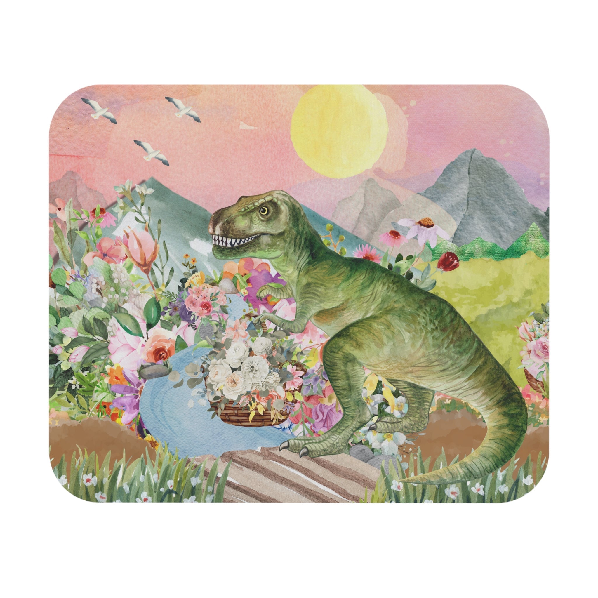 Floral T-Rex Mousepad 9" × 8" Rectangle Home Decor Opal and June