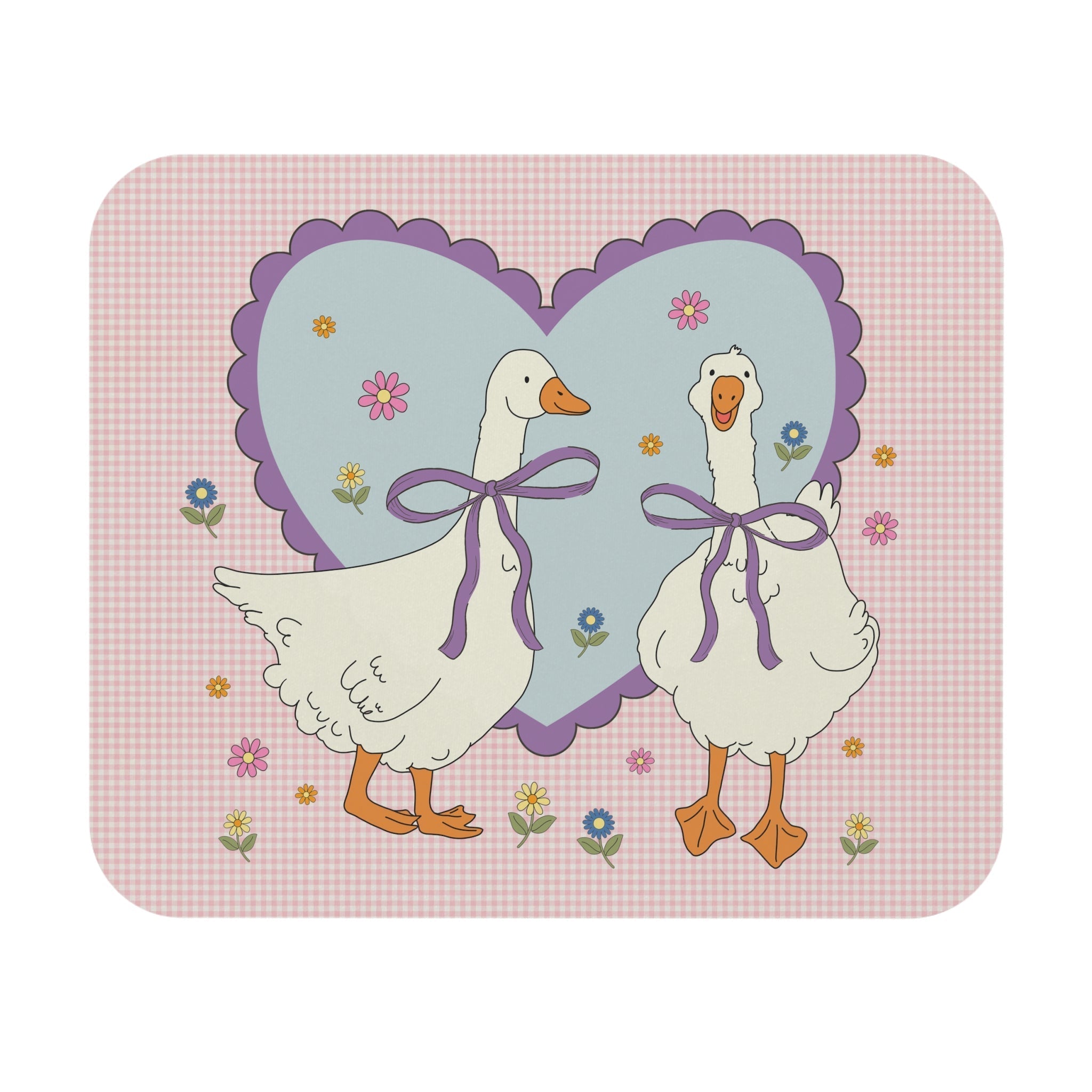 Funny Cute Pink Gingham Goose Mousepad 9" × 8" Rectangle Home Decor Opal and June