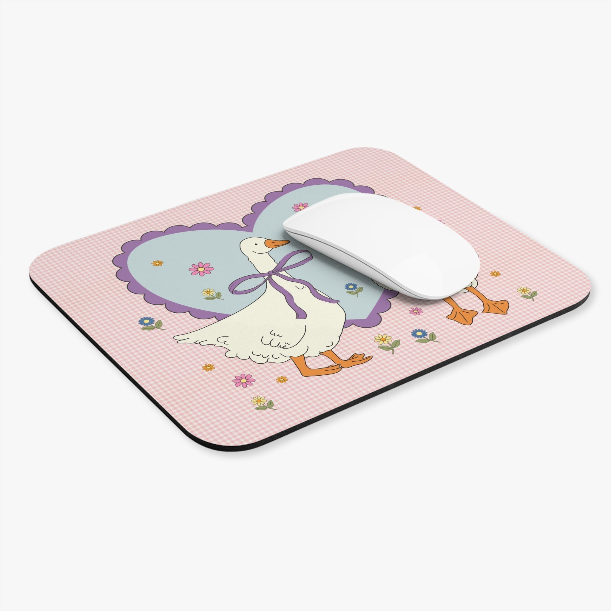 Funny Cute Pink Gingham Goose Mousepad Home Decor Opal and June