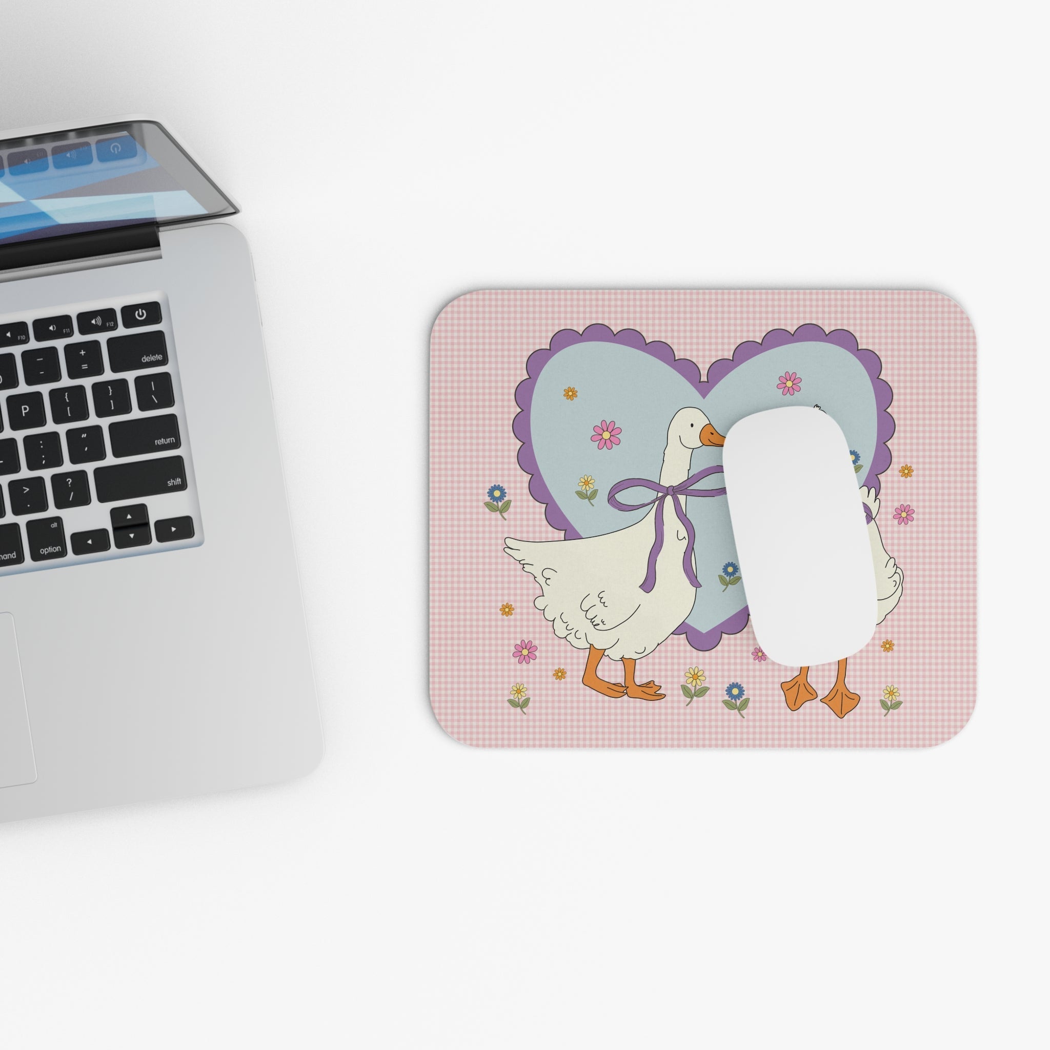 Funny Cute Pink Gingham Goose Mousepad Home Decor Opal and June