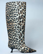 Ganni Women Leopard Eyelets Slouchy High Shaft Boots