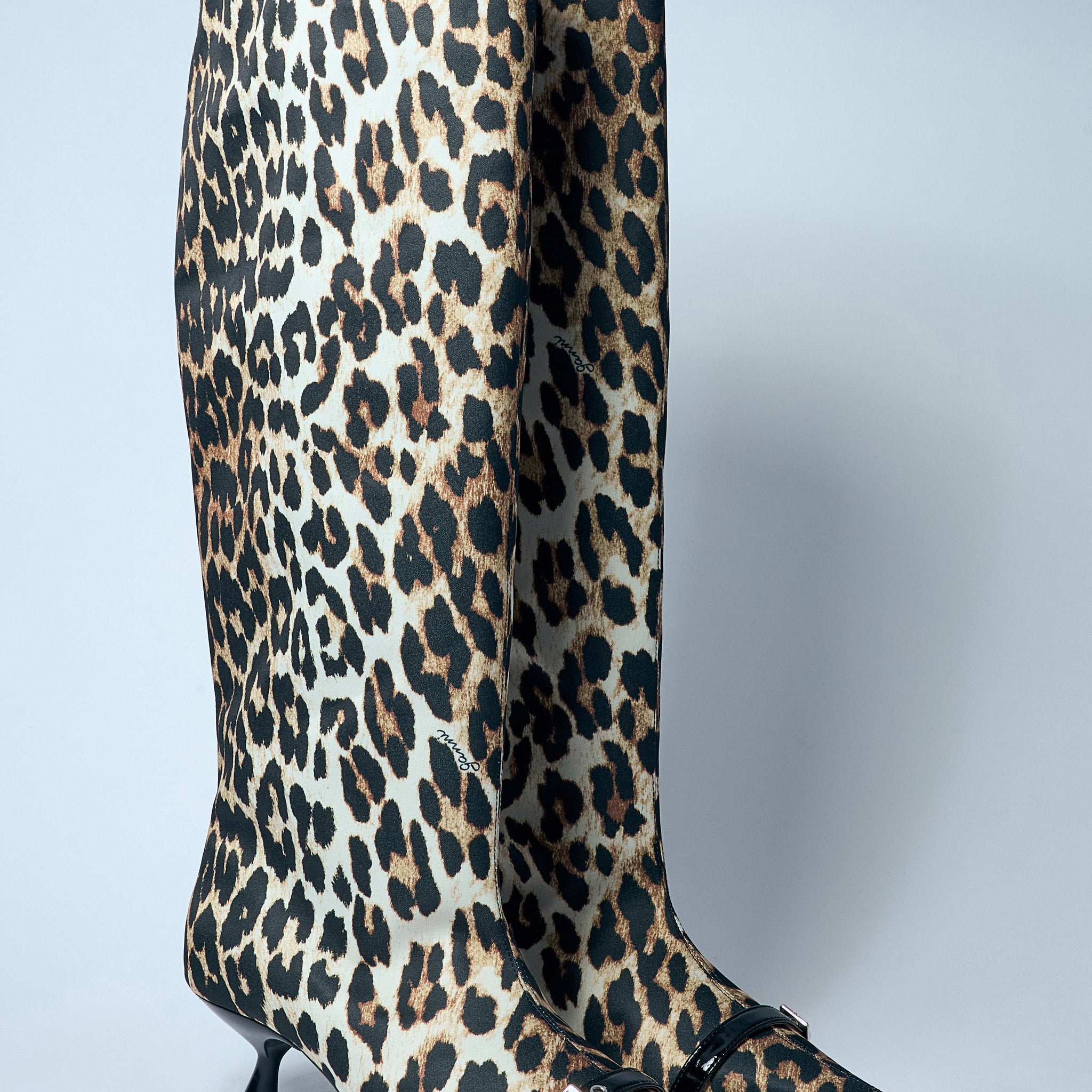 Ganni Women Leopard Eyelets Slouchy High Shaft Boots
