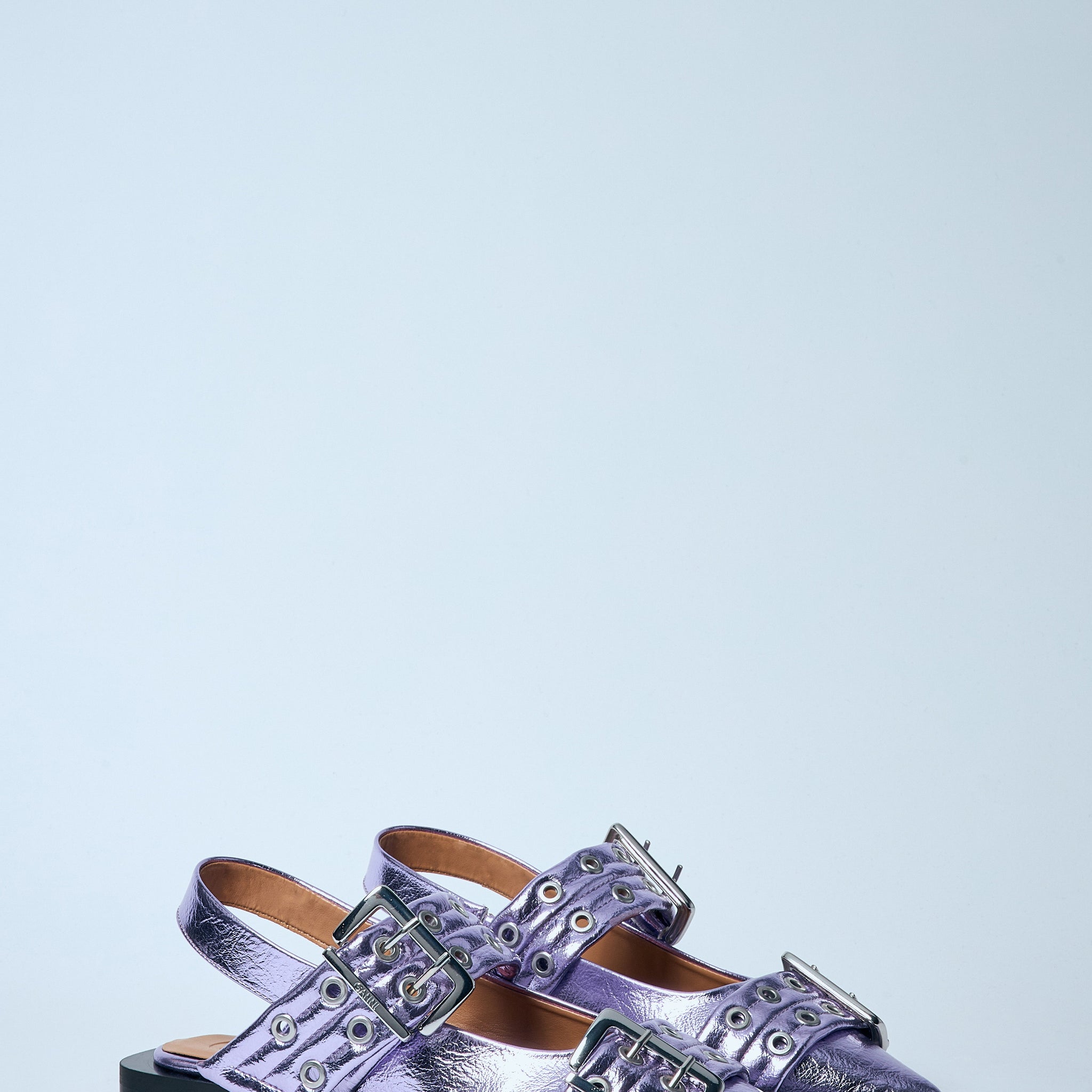 Ganni Women Metallic Feminine Buckle Ballerina Flats