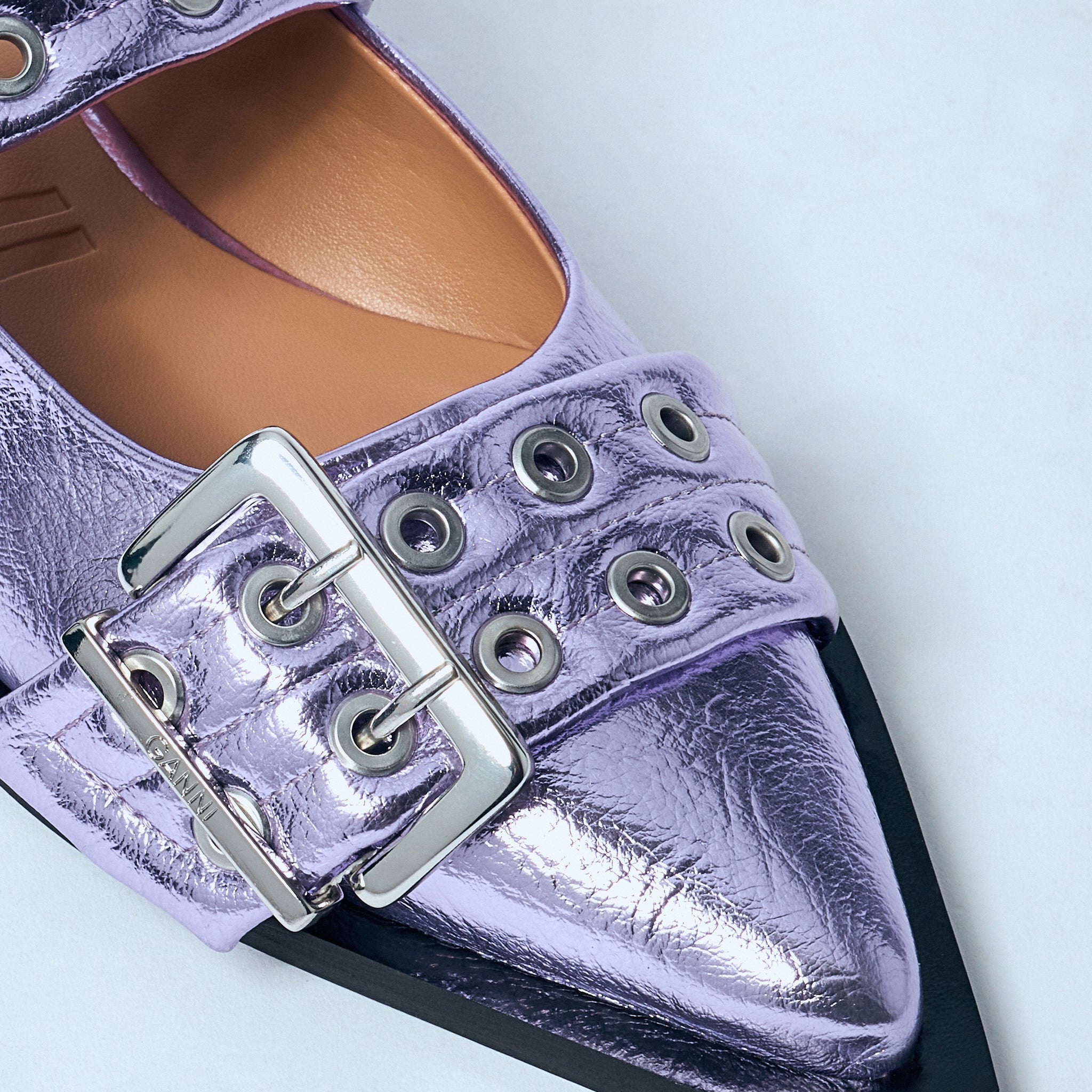 Ganni Women Metallic Feminine Buckle Ballerina Flats
