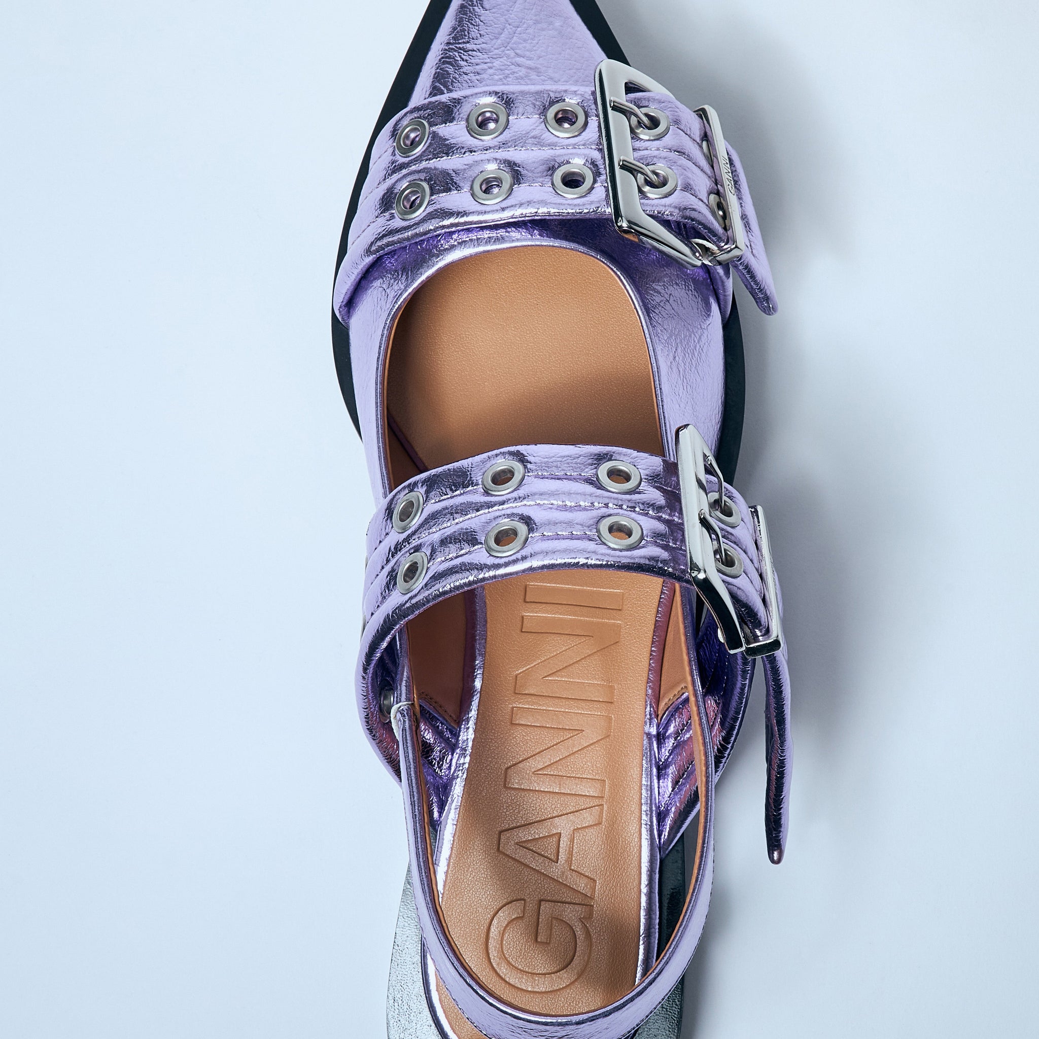 Ganni Women Metallic Feminine Buckle Ballerina Flats