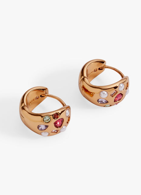 Gemstone Puffy Huggie Hoop Earrings