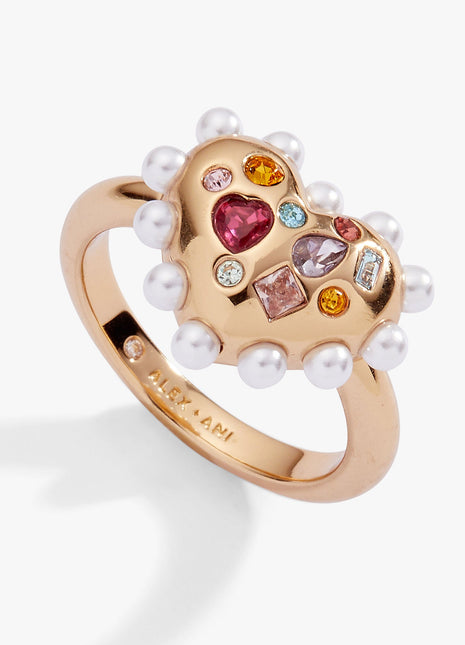 Puffy Heart Gemstone And Pearl Statement Ring