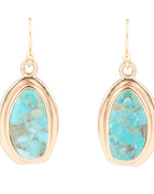 Genuine Blue Turquoise Golden Drop Earrings