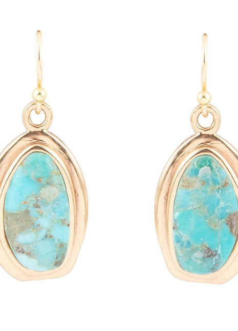 Genuine Blue Turquoise Golden Drop Earrings