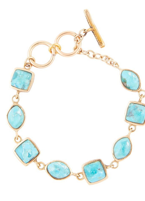 Genuine Blue Turquoise Hammered Golden Link Bracelet