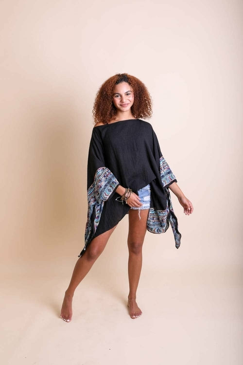 Geometric Embroidered Tunic Top Black Tops Happy Spoils