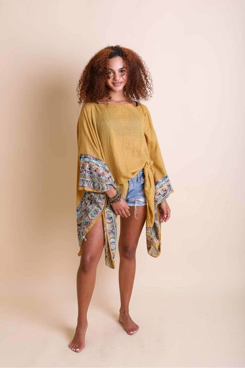 Geometric Embroidered Tunic Top Mustard Tops Happy Spoils