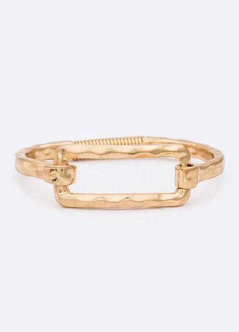 Hammered Rectangle Hinged Latch Bangle Bracelet O S Worn Gold Jewelry & Watches BandsCo Straps