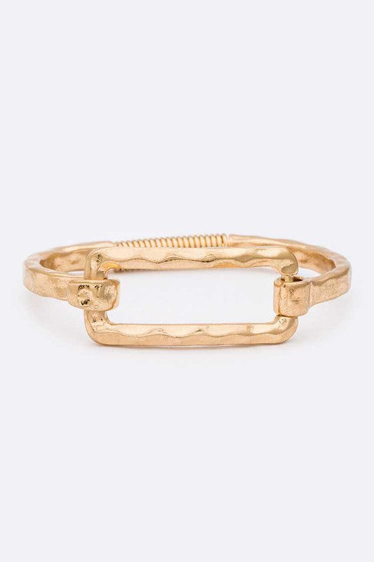Hammered Rectangle Hinged Latch Bangle Bracelet