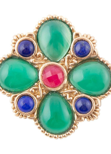 Green Onyx Mixed Stone Golden Brooche