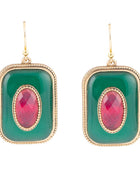 Green Onyx Stacked Red Stone Golden Drop Earrings