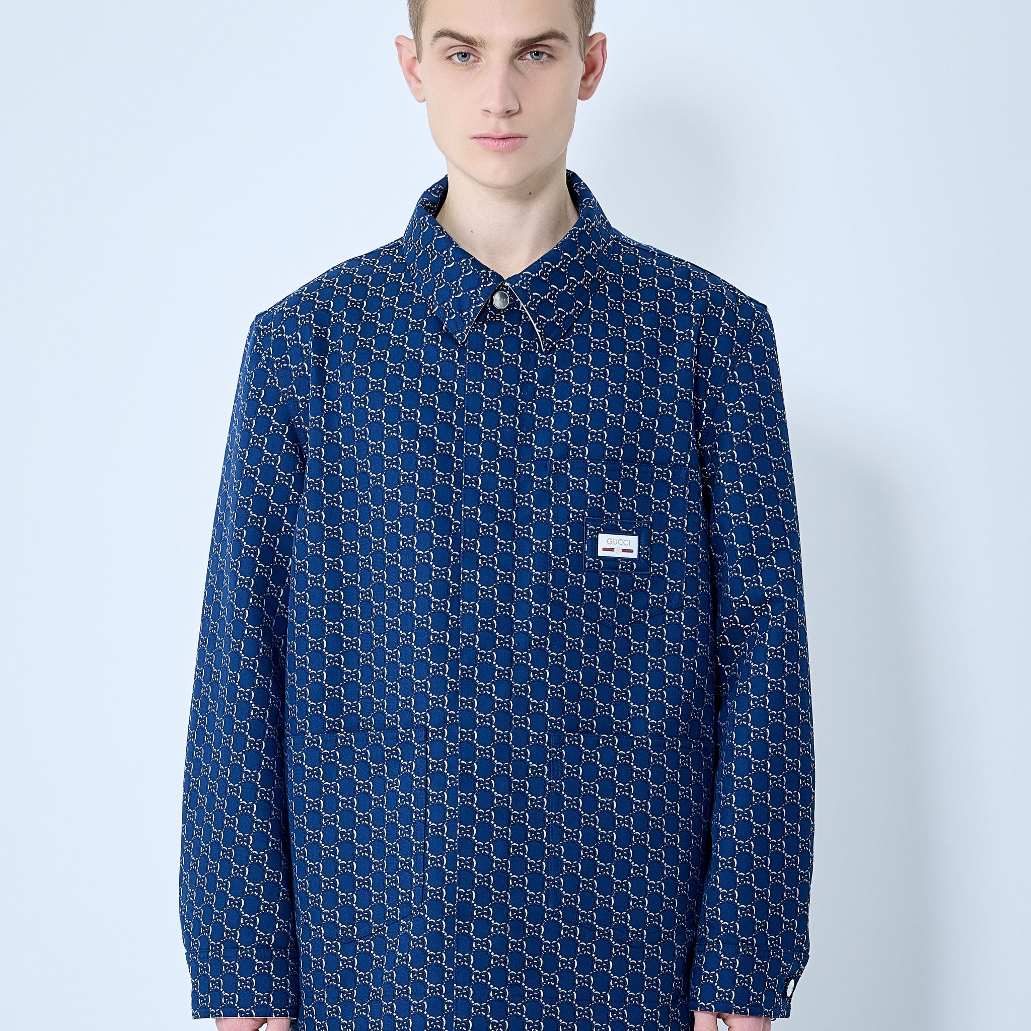 Gucci Men Cotton Jacquard Jacket With Gg Shadow