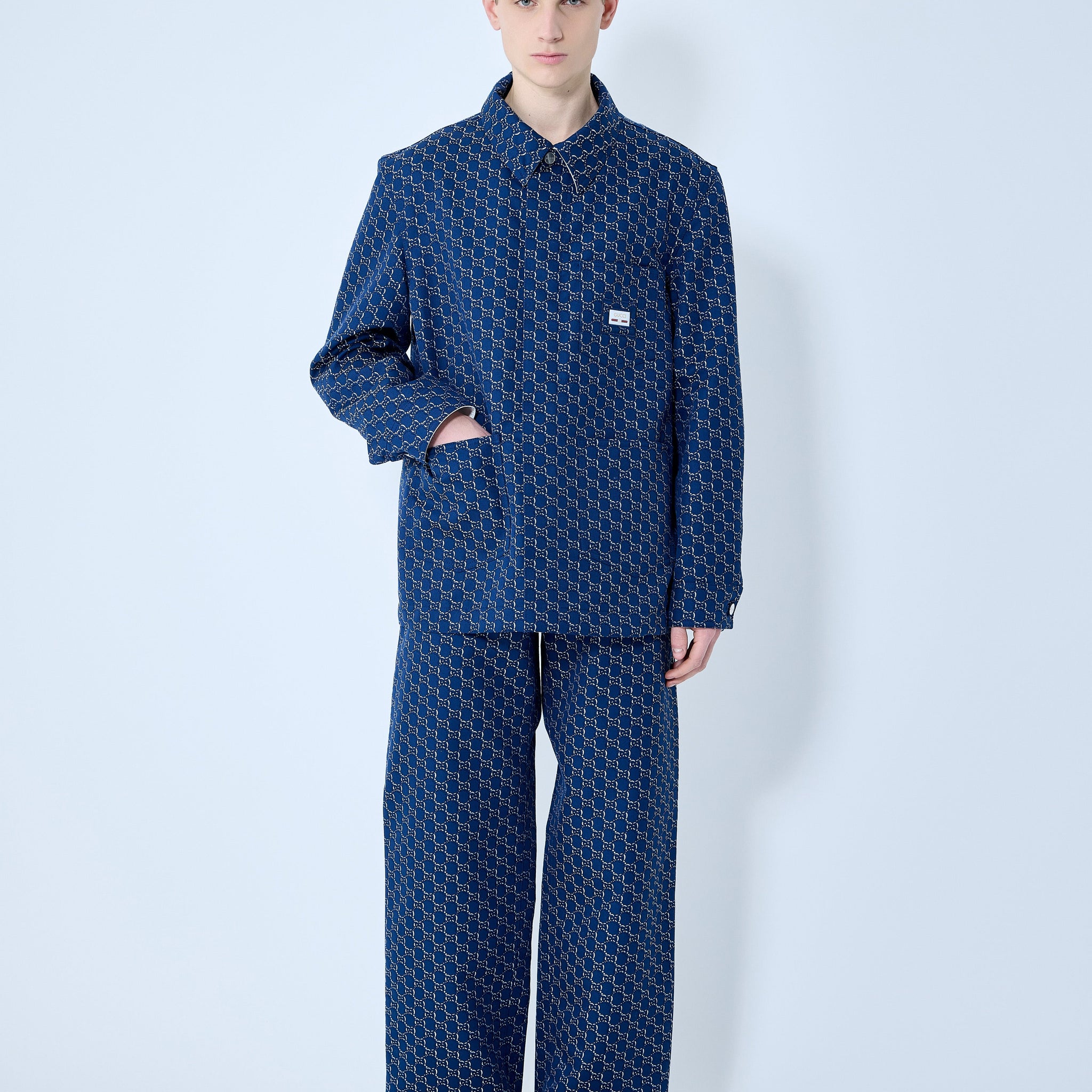 Gucci Men Cotton Jacquard Jacket With Gg Shadow