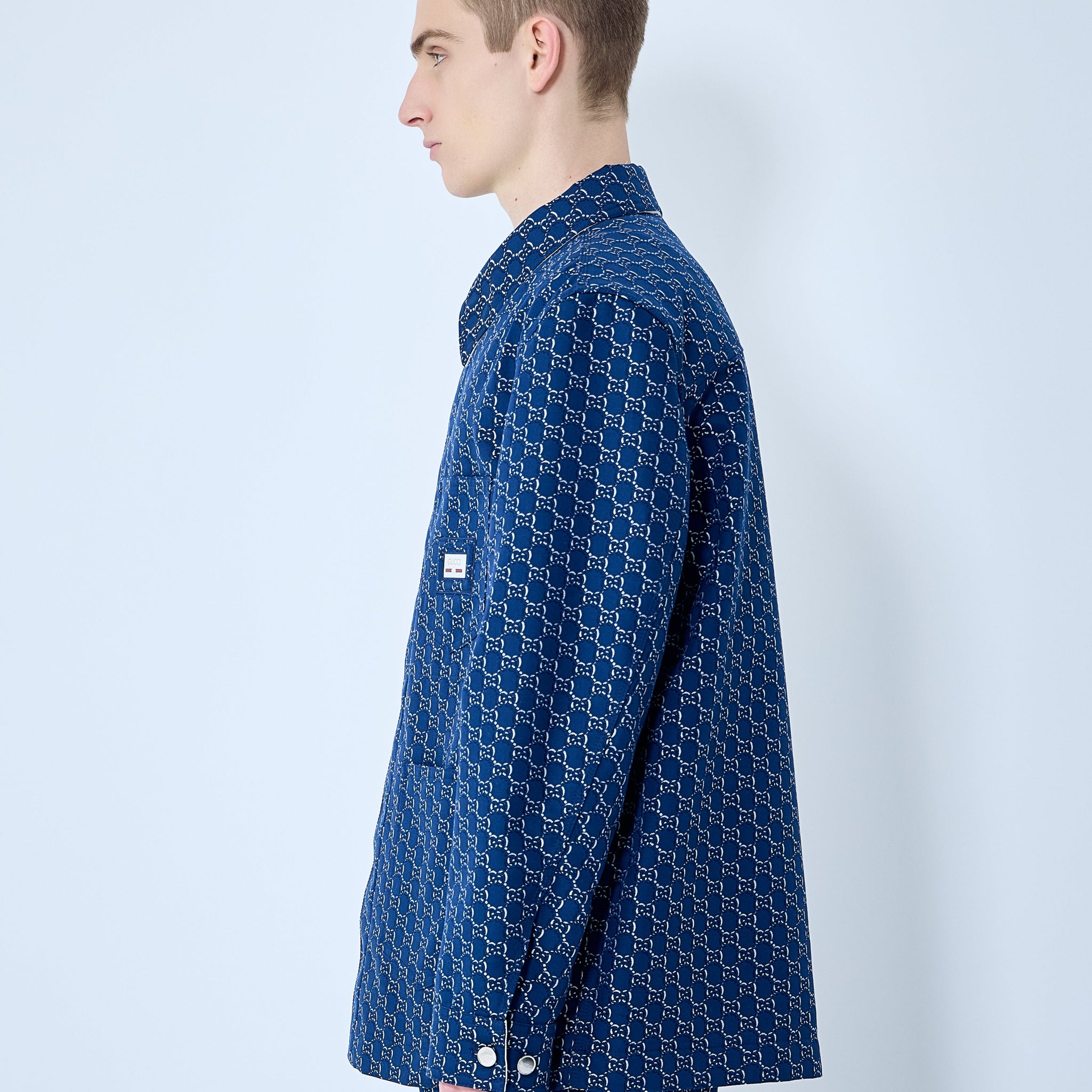 Gucci Men Cotton Jacquard Jacket With Gg Shadow