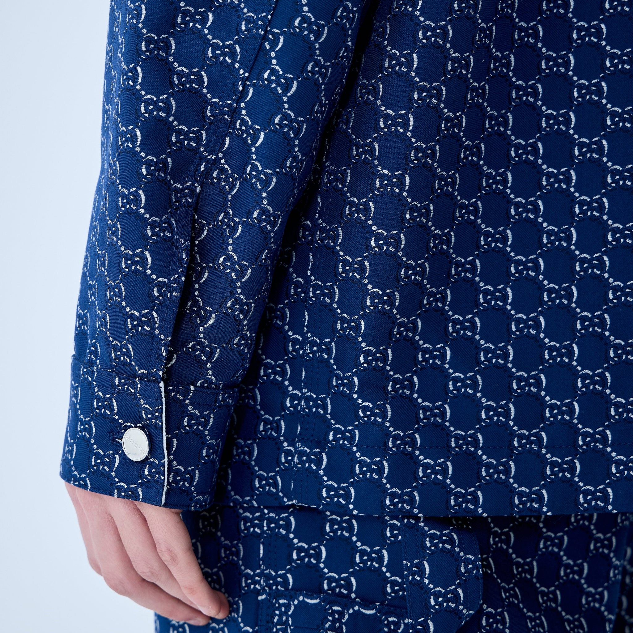 Gucci Men Cotton Jacquard Jacket With Gg Shadow